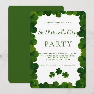 Invitation Cadre élégant de trèfle vert Fête de la Saint-Patr