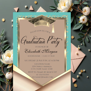 Invitation Cadre élégant en or avec sequins vert menthe pour