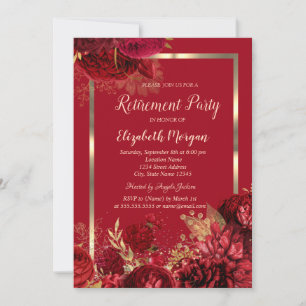 Invitation Cadre élégant en or Confettis Roses rouges Retrait