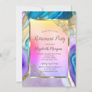 Invitation Cadre élégant en or, retraite en marbre coloré