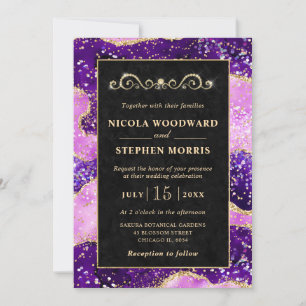 Invitation Cadre élégant en or rose et agate violette pour ma