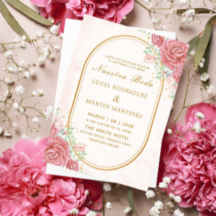 Invitation Cadre élégant floral rose or Notre Mariage