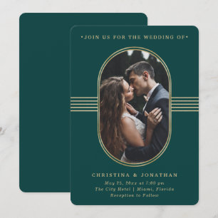 Invitation Cadre élégant   Mariage photo vert et or