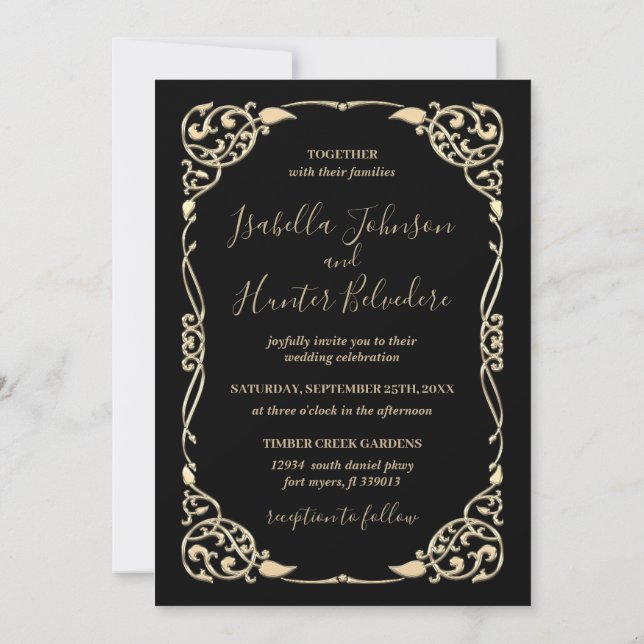 Invitation Cadre élégant noir et or pour toutes occasions (Dos)