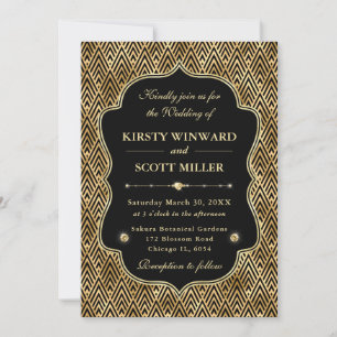 Invitation Cadre élégant Or Art Déco Géométrique Mariage