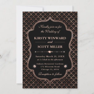 Invitation Cadre Élégant Rose Gold Art Déco Mariage