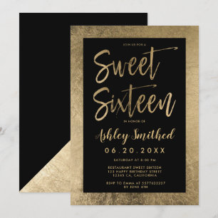 Invitation Cadre en feuille d'or chic noir pour seize ans