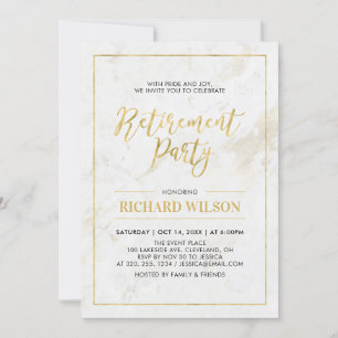 Invitation Cadre en marbre et or   Parti de la retraite moder