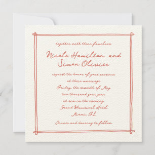 Invitation Cadre esquissé corail Whimsical main tiré Mariage