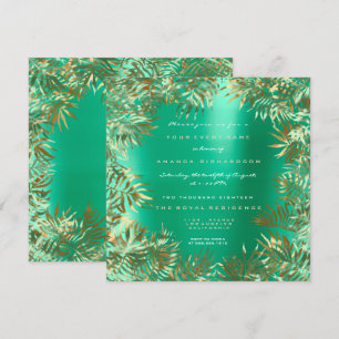 Invitation Cadre Feuille de Palmier Vert Tropical Métallic Mi