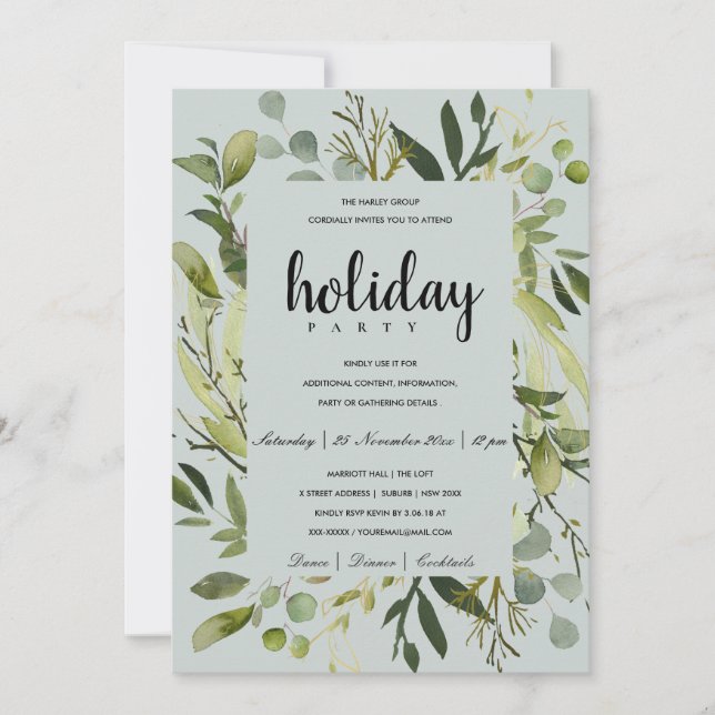 INVITATION CADRE FEUILLU VERT GRIS SOCIÉTÉ FÊTE DE NOËL D'ENT (Devant)