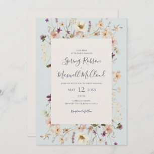 Invitation Cadre Fleur sauvage ressort Bleu clair Mariage Déc