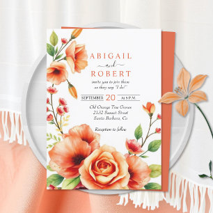 Invitation Cadre fleuri avec mariage aux fleurs orange chaude