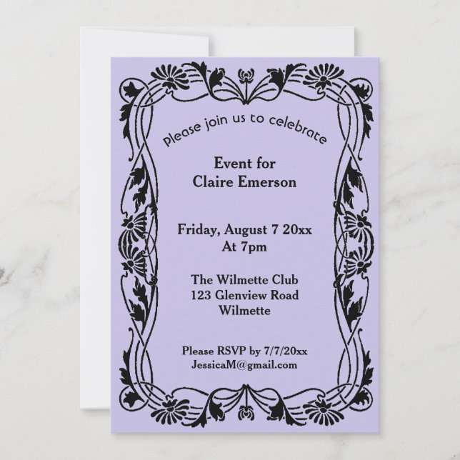 Invitation cadre floral Art nouveau (Devant)