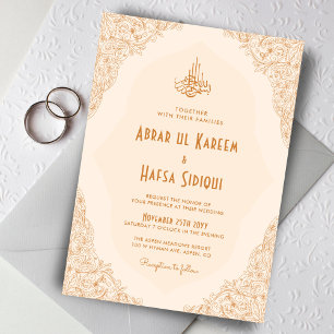 Invitation Cadre Floral Crème Ornée Mariage islamique Monogra