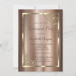 Invitation Cadre floral doré élégant pour retraite marron 