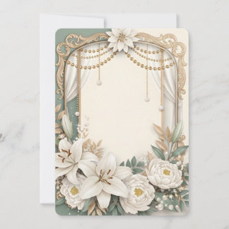 Invitation Cadre floral élégant avec lys blanc et pivoine ave