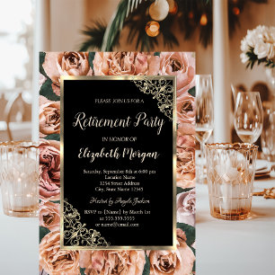 Invitation Cadre Floral Élégant en Or Roses Retraite