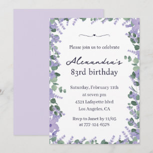 Invitation Cadre floral élégant lavande violet pour 83e anniv