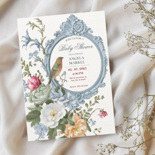 Invitation Cadre floral et oiseau aquarelle Baby Shower