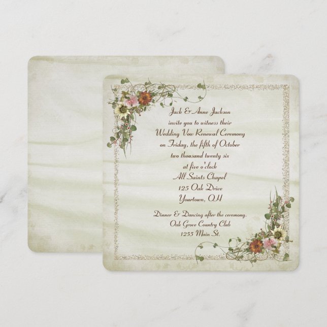 Invitation Cadre floral ivoire d'automne pour Mariage (Devant / Derrière)