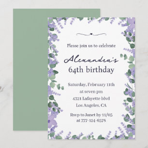 Invitation Cadre floral lavande élégant 64e anniversaire