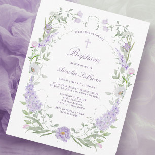 Invitation Cadre floral lilas lavande Baptême petite taille
