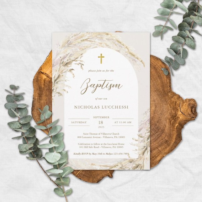 Invitation Cadre Floral Moderne Hommes-Femmes Christening Neu (Créateur téléchargé)