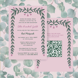 Invitation Cadre floral personnalisé QR Code Bat mitzvah fill