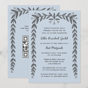 Invitation Cadre floral personnalisé QR Code moderne BarBat M