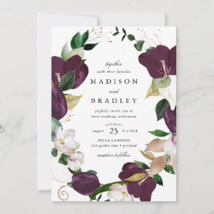 Invitation Cadre floral prune foncé Mariage