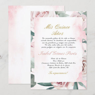 Invitation Cadre floral rose Quinceanera Espagnol