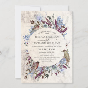 Invitation Cadre floral rustique avec oiseaux
