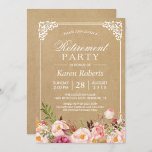 Invitation Cadre Floral Rustique Kraft   Retraite
