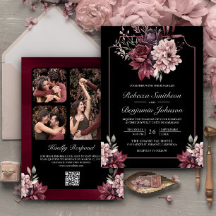 Invitation Cadre floral sombre et mystérieux avec code QR noi