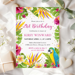 Invitation Cadre floral tropical à l'aquarelle Anniversaire p