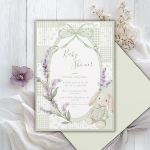 Invitation Cadre floral vert élégant avec noeud Baby Shower