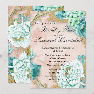 Invitation Cadre Floral Vert Mint, Aquarelle Rose Anniversair