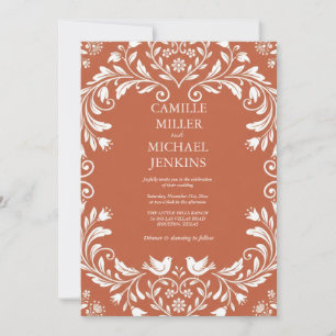 Invitation Cadre Floral Vintage sur Fond Terracotta