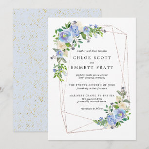 Invitation Cadre géométrique bleu Hydrangea Floral Or