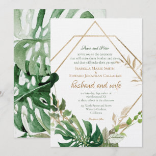 Invitation Cadre géométrique doré Feuilles de palmier vert tr