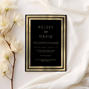 Invitation Cadre géométrique en or noir luxe mariage élégant