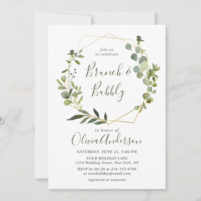 Invitation Cadre géométrique Eucalyptus moderne Brunch & Bubb (Devant)