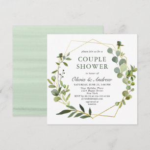 Invitation Cadre géométrique eucalyptus moderne COUPLE DOUCHE