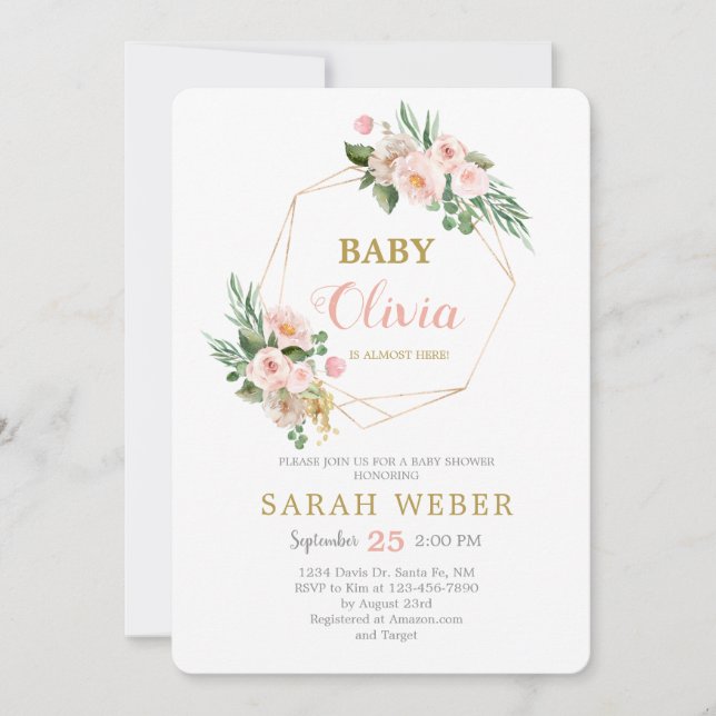 Invitation Cadre géométrique floral bébé douche (Devant)