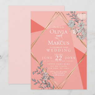 Invitation Cadre géométrique floral corail de mariage OnTrend