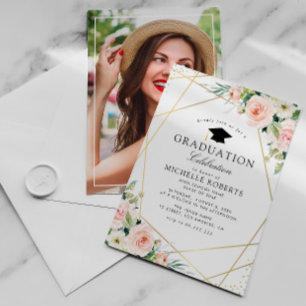 Invitation cadre géométrique fuchsia floral fête de remise de