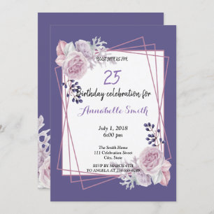Invitation Cadre géométrique moderne violet Floral Anniversai