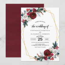 Cadre géométrique Or Bourgogne Fleurs d'hiver