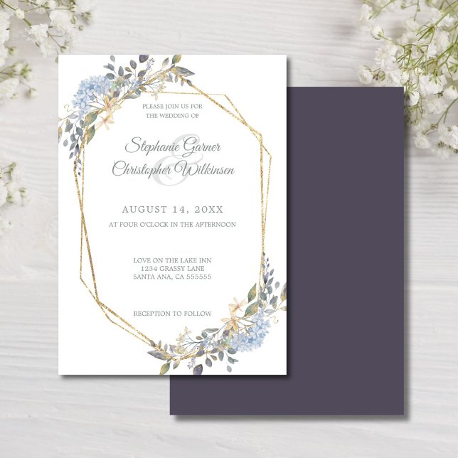 Invitation Cadre géométrique or fleurs bleu poussiéreux maria (Créateur téléchargé)